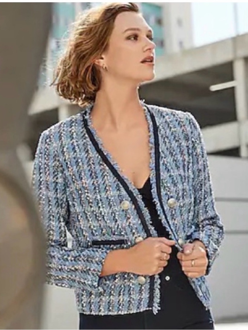 Express Navy and Black Tweed Military-Style Blazer